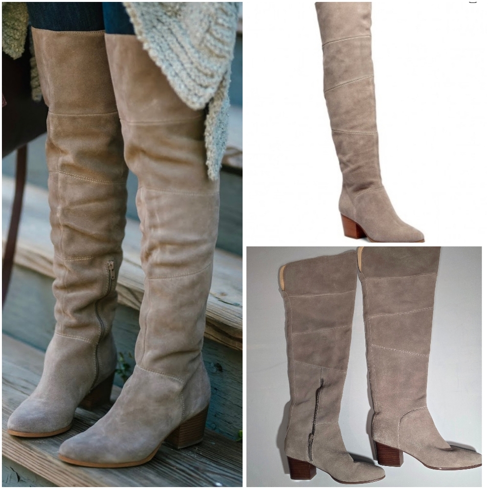 Taupe Suede Knee-High Boots | Size 10 | 2.25” Block Heel